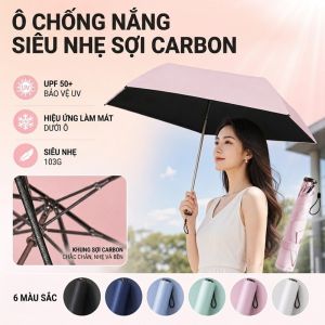 Ô Nhẹ Bằng Carbon Siêu Nhẹ Mini Gập Đôi 3 Tầng Dành Cho Du Lịch Chống Nắng/Có Bảo Vệ 5 Cành Chắc Chắn