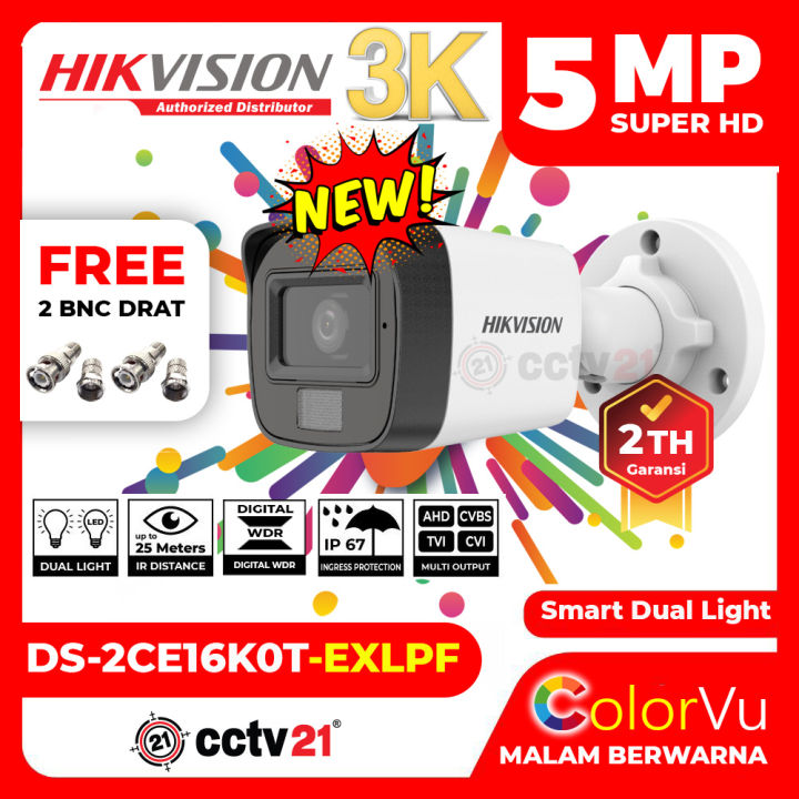 Kamera CCTV HIKVISION 5MP DS-2CE16H0T-ITPF Outdoor Bonus BNC DRAT  Lazada Indonesia
