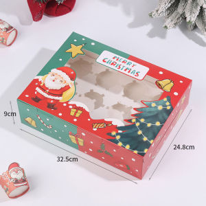 4/6/12 Holes Christmas Cupcake Box Cupcake Containers with Window Food Containers Packaging Pastry Box Egg-yolk Puff Box