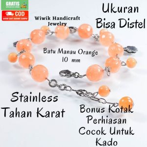 Gelang Tangan Wanita Stainless Tahan Karat Batu Beads Manau Peach 10 mm Kado Hadiah Terbaru