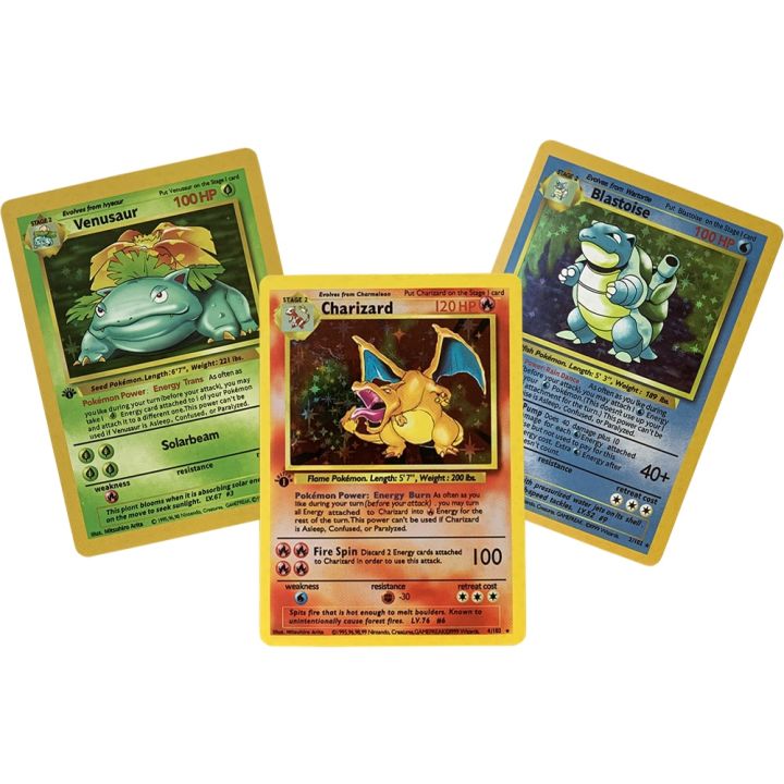 3Pcs Pokemon 1996 Years English Cards PTCG Charizard Blastoise Venusaur ...