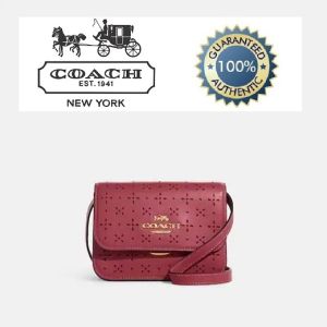 Coach Mini Brynn Perforated Crossbody cum Clutch In Calf Leather (Rouge) Style: CA792 [Mint by MelM] Optional: Coach Box & Paper Bag)