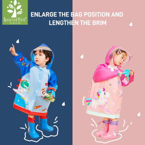 Kocotree New childrens raincoat EVA raincoat 2-8 years old raincoat with schoolbag for boys and girls big brim poncho