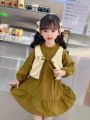 DRESS SERUTY LENGAN PANJANG MODEL LEHER REMPEL WITH CARDIGAN CORDUROY | DRESS ANAK PEREMPUAN USIA 1-4 TAHUN | DRESS CARDIGAN 2IN1 GAYA KOREAN STYLE | NKC. 