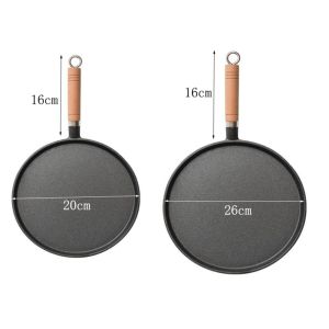 CHENJIE chảo đổ bánh xèo Không dính Chảo rán bằng gang đúc Tay cầm bằng gỗ 20/26cm Chảo làm bánh kếp Hộ gia đình Dày Dụng cụ làm bánh crepe Nhà hàng