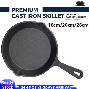 【Malaysia Ready Stock】Pre-Seasoned Pure Cast Iron Round Skillet Pans Uncoated Non Stick Frying Pans Grills Pan Outdoor Camping Cookware - Chemical Free and Durable