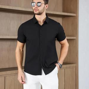 New Mens Business Casual Solid Color Short Sleeved Shirt for Summer Fashion No Ironing Comfortable and Versatile Top