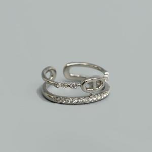 HB Jewelry OVELIX Silver/Gld Geometric Loop with Embedded Adjustable Open Double Band Ring Fashion Accessories JZ00275-JZ00276
