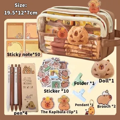 Large Capacity Transparent Waterproof Pencil Case with Kuromi Cinnamoroll My Melody & Capybara IP Designs - Durable Zipper Closure for School Teens Boys & Girls (Cute & Stylish
