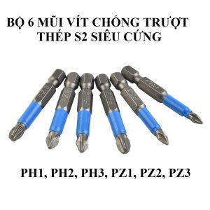 Bộ 6 Mũi Tua Vít Chống Trượt PH1/PH2/PH3/PZ1/PZ2/PZ3 chiều dài 50mm chuôi lục giác 6.35mm