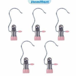 ItemMart Windproof with Hook Clothes Drying Clips Clothes Drying Hanger Stainless Steel Anti-slip Clip 5pcs