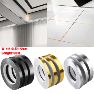 50M Silver/Black/Gold Foil Self Adhesive Floor Tile Strip Seam Sticker Waterproof Wall Sealing Tapes Home Decor DIY Tile Sticker