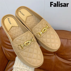 รองเท้าคัทชูผู้หญิงยางหนังนิ่ม รองเท้าผู้หญิงแฟชั่นมี4สี รองเท้าคัชชูส์ ปิดหัวเปิดส้น พื้นแบนนิ่มสวมใส่สบาย รุ่น NO.8012-1