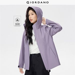GIORDANO Women Jackets Polar Fleece Lining Hooded Windbreakers Waterproof Windproof Mid Long Fashion Casual Jackets 05375696