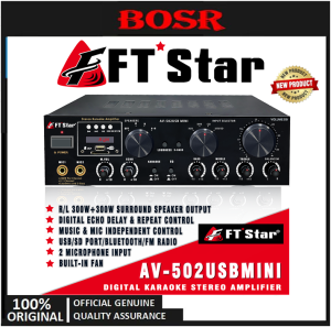 FT STAR PROFESSIONAL AUDIO SYSTEM HIGH POWER VIDEOKE AMPLIFIER AV-502USB MINI (200W X 2)