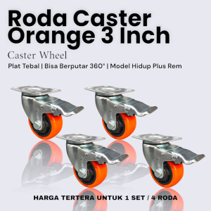 Roda Orange Caster 3 Inch Plat Tebal Plus Rem