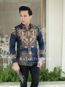 LESMANA Slimfit NAVY LIGHT MOCCA Baju Pria Kemeja Batik Kerja Lengan Panjang Warna Biru Dongker Bahan Katun Halus Berkualitas
