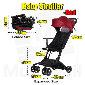 Baby Stroller with Foldable Canopy Red Travel Stroller with Adjustable Backrest Brake and Storage Basket Lightweight Self-Folding Infant Stroller for Newborns to 3 Years Old
