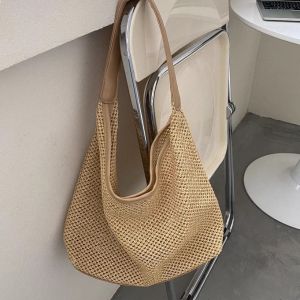 Ready COD Tas Tangan Wanita Tas Jerami Kapasitas Besar Wanita Tas Buatan Tangan Tas bahu impor wanita Tote bag Tas Jerami Prancis Tas Bahan Jerami Musim Panas Tas Jinjing Pantai Tote Ketiak Ember Tenun untuk Wanita Tas Totebag Cewek Shoulder Bag Wanita
