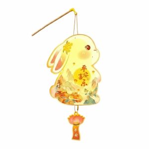 Minoa lantern chinese灯笼 traditional 中秋节灯笼diy Glowing Bunny Lantern Handmade PVC Paper Mid Autumn Lantern Festival Hanging Ornament Traditional Rabbit Flower Lantern Mid Autumn Festival