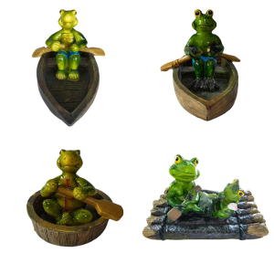 Cartoon Rowing Boating Turtles Frogs Garden Decors Waterproof Floating Art Piece For Pond Pools And Indoor Shelves