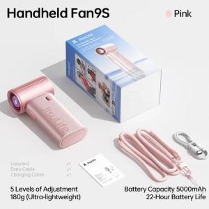 isuLife Handheld Fan 9S Chorme 5000mAh 22H Long Battery Mini Portable LED Display Finish Powerful Wind Safe Lock Feature