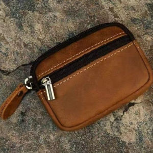 Của nam giới chính hãng leatherwaist túi có khóa kéo đối với tiền xu chìa khóa và thẻ