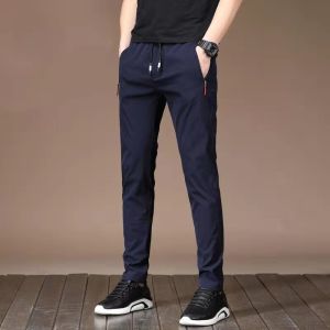 Malaysia Ready Stock Summer Casual Pants Men Loose Straight-leg Pants Black Ice Silk Thin Sports Pants Korean Trousers Men Quick-drying Elastic Waist Jogging Pants Hiking Pants Cropped Pants