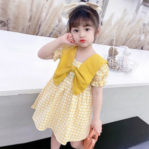 Girls Dress Summer 2024 New Fashionable Internet Celebrity Childrens Clothing Baby Rainbow Yellow