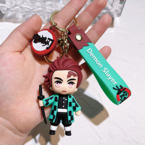 Anime Demon Slayer Tanjirou Kamado Nezuko Tomioka Giyuu Figure Keychain Backpack Pendant Car Keyring Cute Doll Cartoon Accessories Toys Couple Birthday Gift