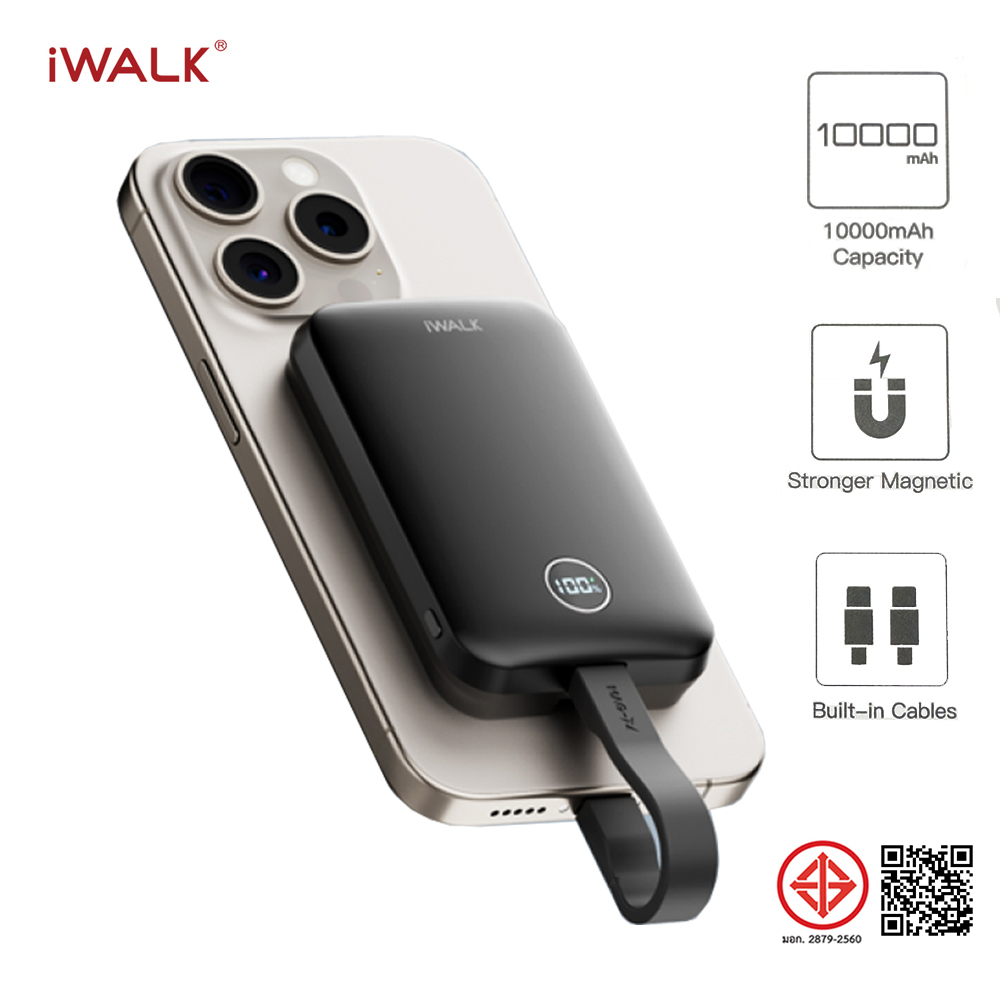 แบตเตอร์รี่สำรอง iWALK Power Hybrid 10000mAh สี Black ชาร์จระบบ MagSafe มาพร้อมสายชาร์จในตัว รองรับการชาร์จเร็ว 30W FastCharge_1