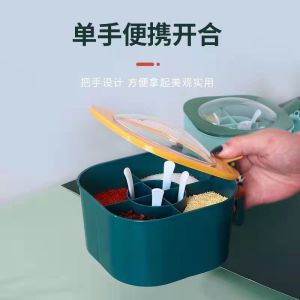 Salt Sugar 4 Grid Seasoning Bottle With Spoon  Condiment Food Grade Airtight Jar Spice Container 调味罐