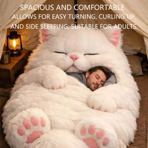 Adult Plush Sleeping Bag Cat Design Warm Comfortable Cozy Indoor Outdoor Home Bedding Camping Accessory