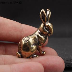 WP💓💛💖 Cute Vintage-Style Rabbit Brass Statue Rabbit Figurine Feng Shui Landscaping Home Desk Office Shelf Ornament Easter Decoration