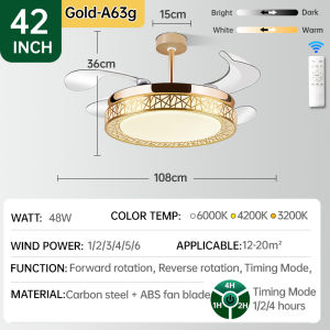GOGEOUS 42INCH smart ceiling fan with light modern ceiling fan with led light for living room bedroom silent 6 Wind Speeds 3 Color Dimmable ceiling lights with fan ceilings fan with remote control electric fan for dining room kitchen