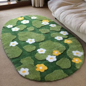 CHLOCH Flocking Moss Floral Mat Soft Thick Non-Slip Carpet Vivid Green Bedside Rugs For Living Room Bedroom Home Decoration
