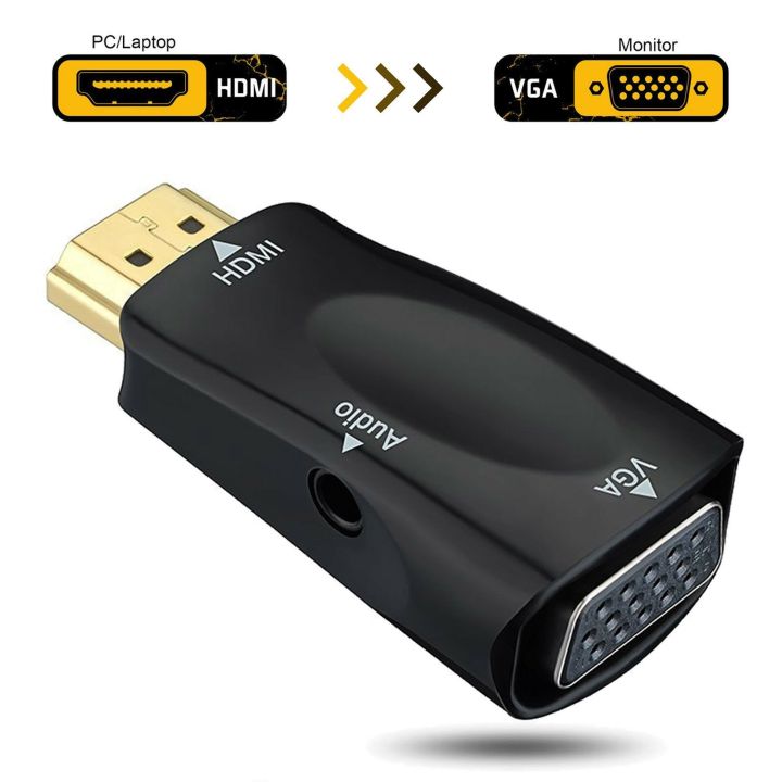 HDMI to VGA converter adapter + 3.5 mm audio jack full HD (1080P) | Lazada