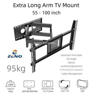 ZENO LP620 Large Heavy Duty 55 to 100 Inch Full Motion Swivel Extension TV Wall Bracket Mount Extra Long Arm 3255.1