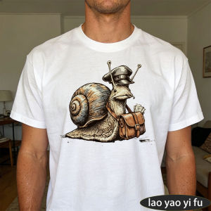 [Local Stock] HBESTY Postman Snail Vintage Sketch Mail Bag Cartoon Men Summer Cotton T Shirt Funny Animal Retro Trendy Street Top