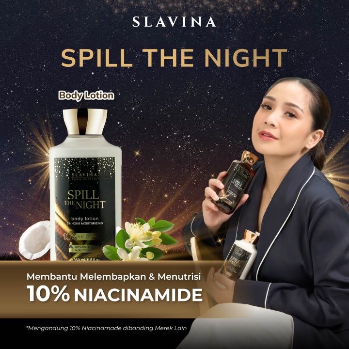 SLAVINA Spill The Night Whitening Body Lotion Nagita Slavina Moisturizer Kulit Kering dan Kusam