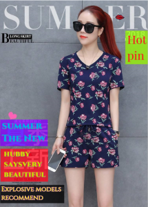 Sportswear suit womens new fashion Korean version loose printing T-shirt short-sleeved shorts casual two-piece set