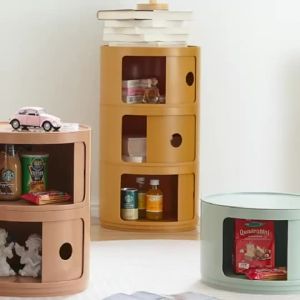 Nordic Minimalist kal Round cabinet with sliding doors bedside table multi-layer round storage cabinet living room sofa side cabinet