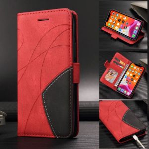 Line Matte Leather Case For Samsung Galaxy S25 Edge S24 S23 FE S22 S21 Plus Ultra Flip Card Slot Color-blocking Wallet Book Cover