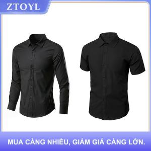 【ZTOYL】 Người Đàn Ông Màu Đen Dài Tay Ngắn Tay Áo Sơ Mi Tinh Khiết Màu Nút Cao Cổ Áo Sơ Mi Phần Cơ Bản