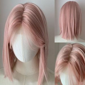 CHAOSON ฤดูร้อนฤดูร้อนฤดูร้อน วิกผมบ๊อบสั้นหวาน สีชมพูอมชมพู สดใหม่ใหม่ วิกผมคอสเพลย์โลลิต้า แฟชั่นสำหรับผู้หญิง ขนปุยฟู วิกผมด้านหน้าติดลูกไม้ สำหรับผู้หญิง