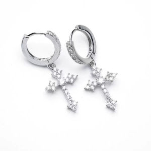 Madams Silver Cross Zircon Pendant Earrings Titanium