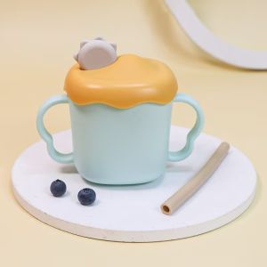 Baby BPA Free Plastic Silicone Cups 300ml Learning Training Sippy Drinking Cup Straw & Lids Kids Cawan Budak Bayi