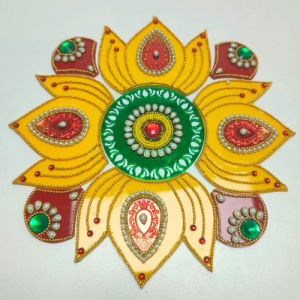 Reusable Acrylic Rangoli Set 9-Piece Set | Handmade Kundan & Stone Rangoli for Deepavali Pooja & Festive Floor Decor | Approx 8 Inch