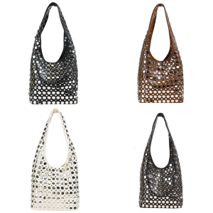 PU Leather Underarm Bag With Trendy Dot Studs Casul Office Bucket Bag Evening Handbag Shopping Bag For Women and Girls