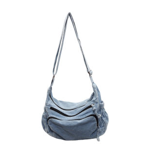 Womens large-capacity denim bag 2024 New autumn and winter casual crossbody bag for college students commuting to class tote bag